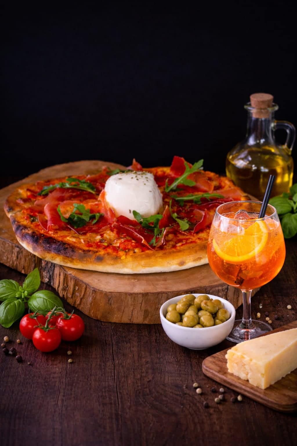 Pizza con burrata recién horneada en Buondì