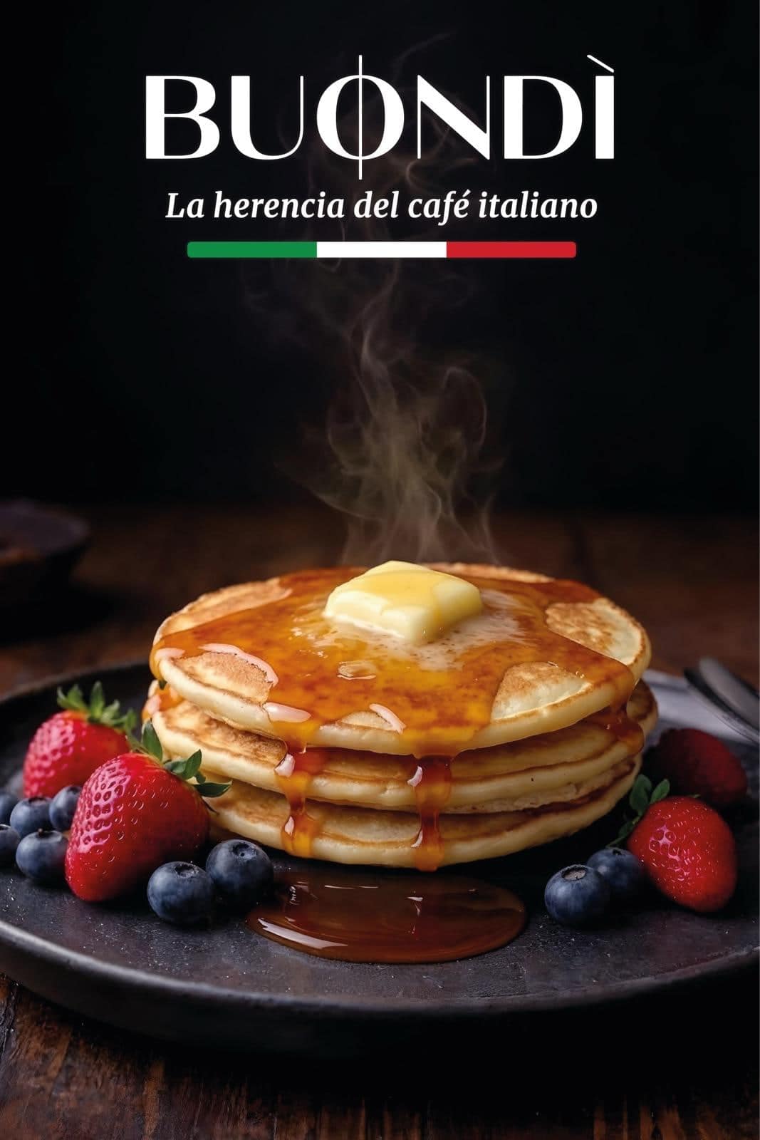 Hotcakes con frutos rojos y miel