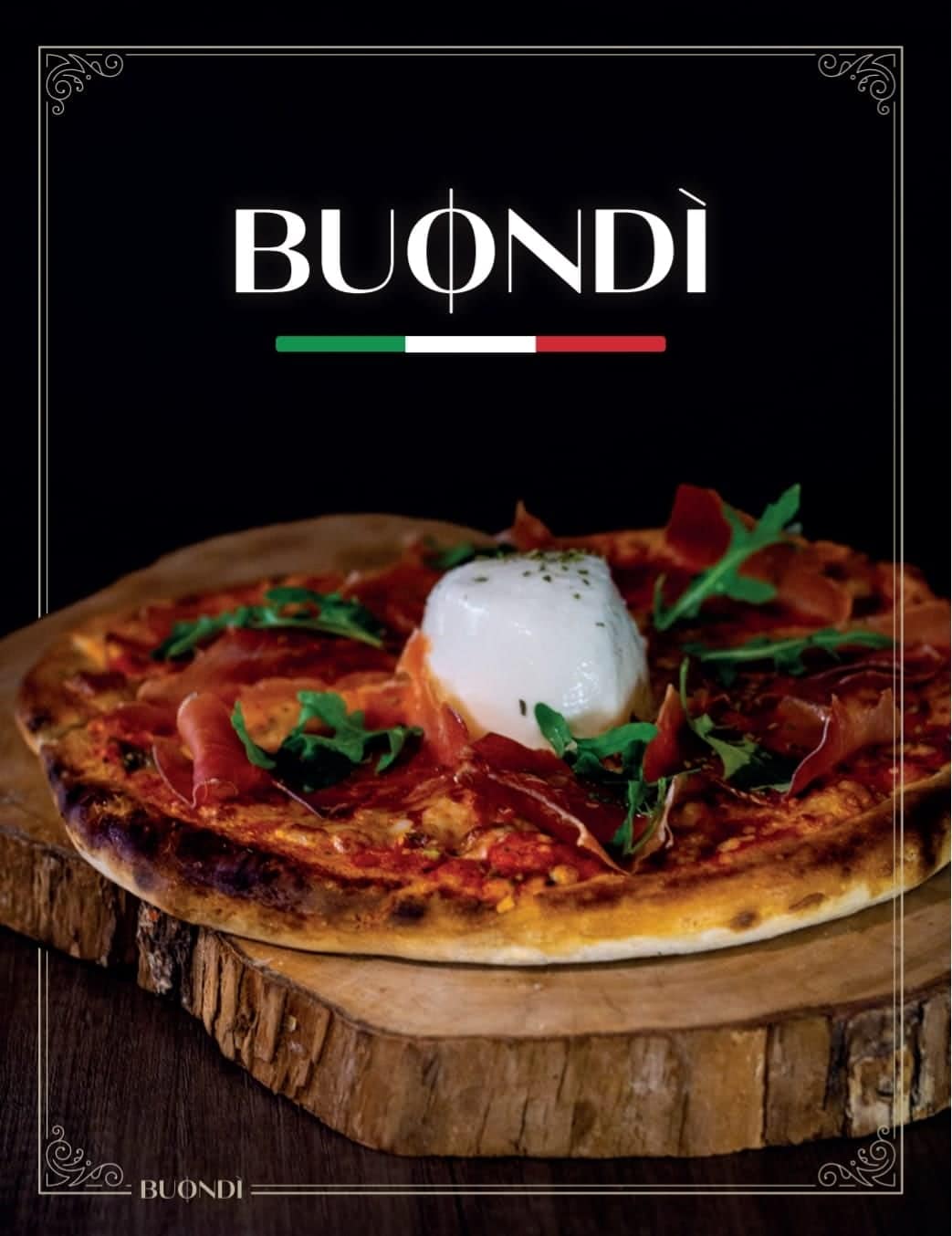 Pizza con burrata y prosciutto