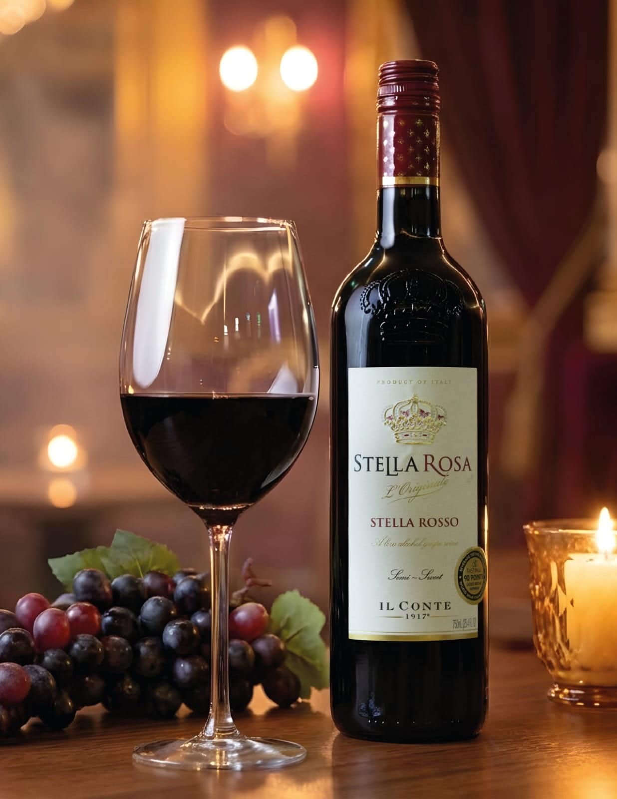 Copa y botella de vino tinto italiano